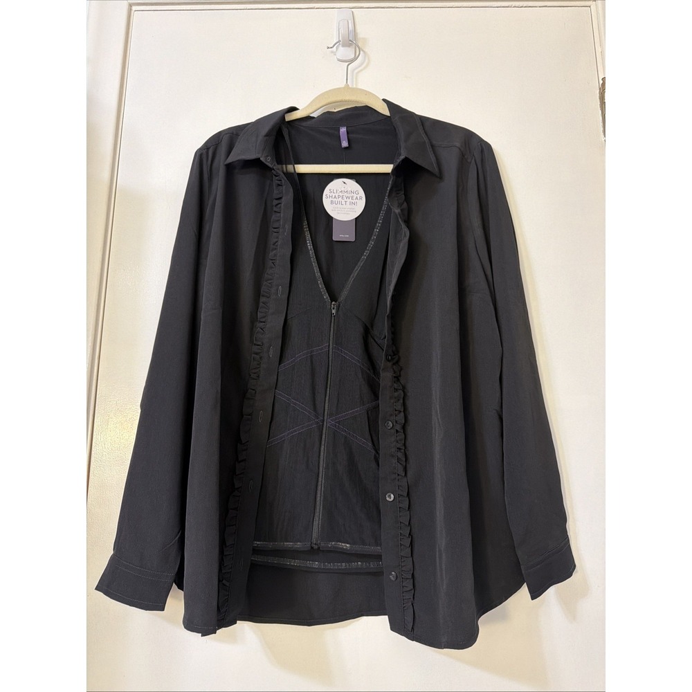 NYDJ Built In Shape Wear Slimming Size XL Black Ruffle Button Front New